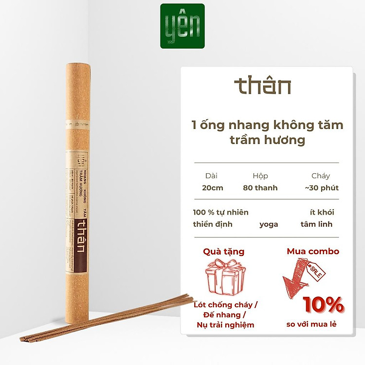Nhang Trầm Hương Không Tăm Yên Loại Thân, Tâm, Tuệ Sạch Tự Nhiên Ít Khói An Toàn Dùng Thiền Thư Giãn
