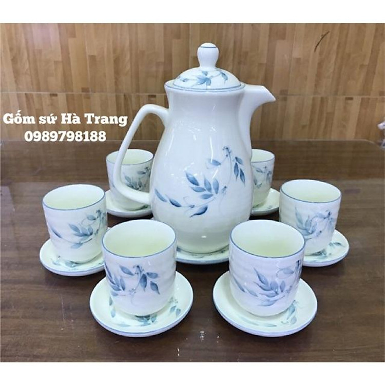 Bộ bình ly gốm sứ Bát Tràng cao cấp Hoạ tiết trúc