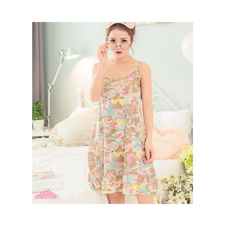 Váy dạo phố, đầm Cotton măc nhà hoa văn tinh tế