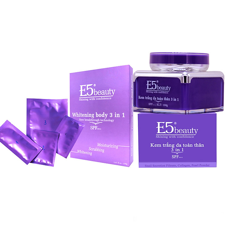 Kem trắng da toàn thân 3 in 1 150 gam & Tắm trắng da toàn thân 4 bước E5beauty