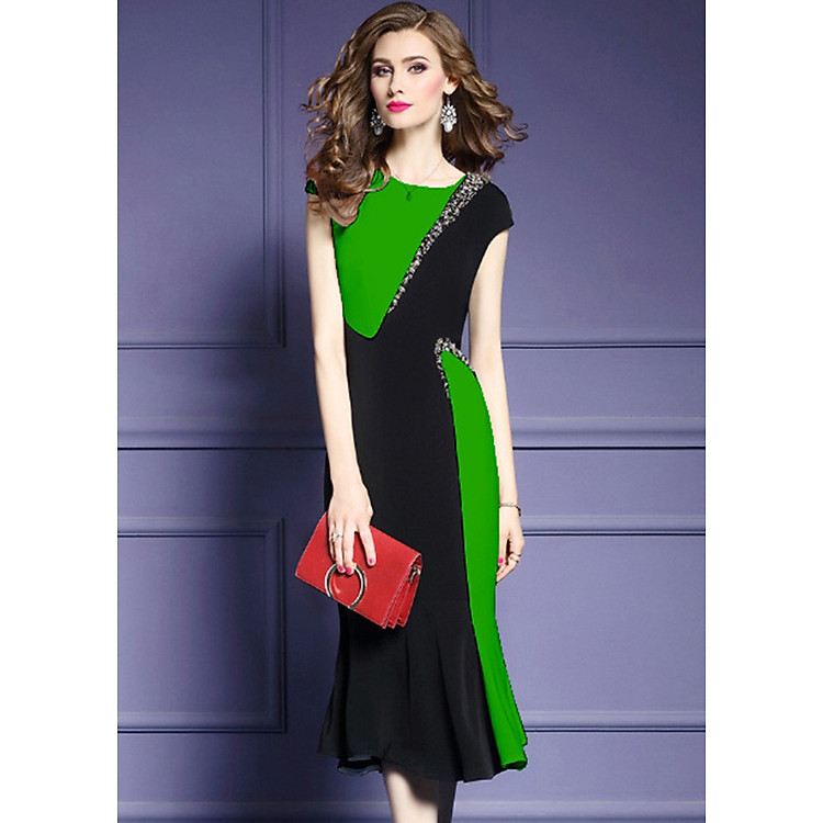 Đầm ôm đuôi cá đẹp kiểu đầm ôm dự tiệc phối kim sa D3034