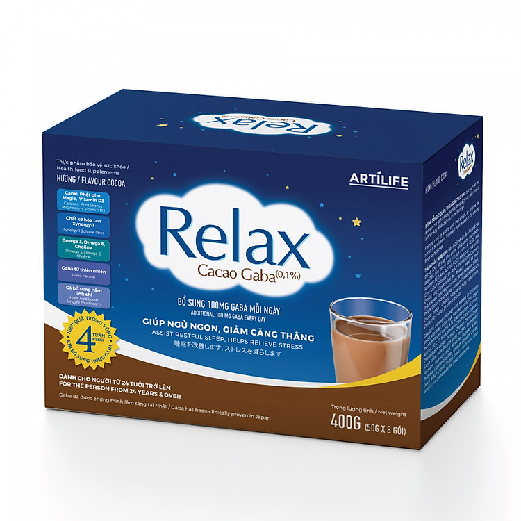 Relax Cacao Gaba Hương Cacao Hộp Giấy 400g (50g x 8 Gói) Hỗ Trợ Giúp Ngủ Ngon Giảm Căng Thẳng
