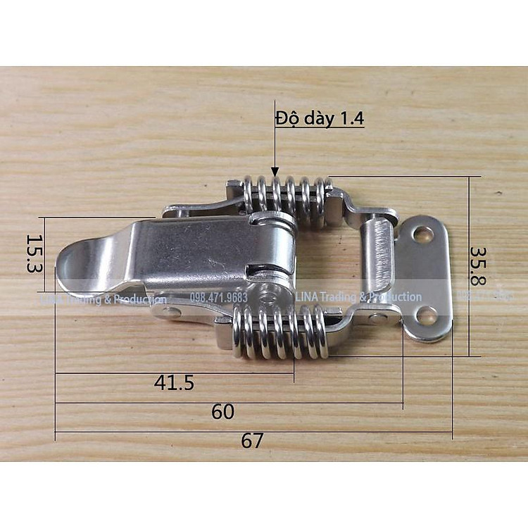 Khoá gài lò xo INOX 304 dạng trơn và dạng móc Size S