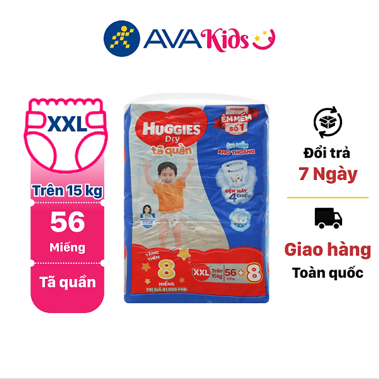 Tã quần Huggies Dry size XXL 56 miếng (cho bé trên 15kg)