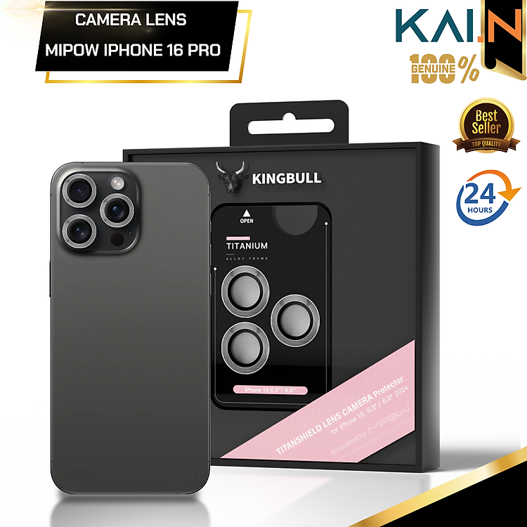 Kính Cường Lực Camera Lens Titanium Dành Cho iPhone 16 Pro/ iPhone 16 Promax, LENS CAMERA MIPOW KINGBULL_ Hàng chính hãng