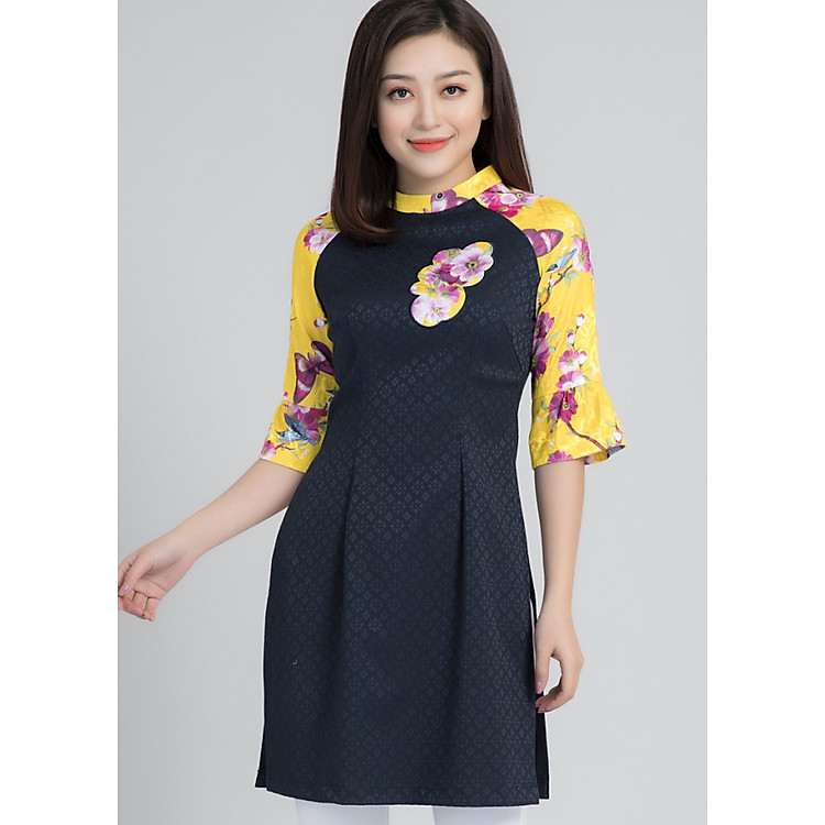 Áo dài gấm cách tân LAMER L61A17T193-F3232 (Xanh tím than)