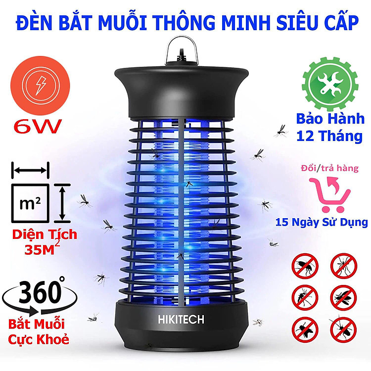 Máy Bắt Muỗi Thông Minh HIKITECH, Diệt Côn Trùng Đa Năng, Hiệu Quả. Tặng kèm Chổi Vệ Sinh Lồng Đèn
