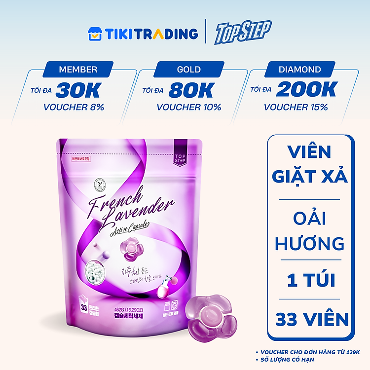 Viên giặt xả Top Step hương Lavender nồng nàn gói 33 viên (462g)