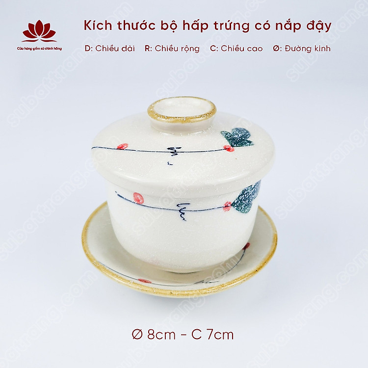 Bộ hấp trứng có nắp đậy vẽ cherry tuyết