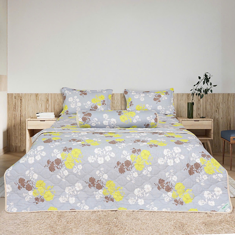 Bộ drap gối Hometex cotton in hoa văn