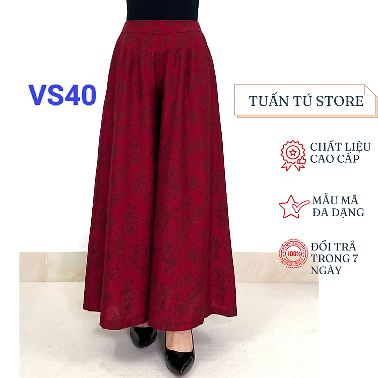 Quần Ống Rộng Dạng Váy Chất Liệu Đũi Hoa Mềm Mát Kiểu Dáng Tinh Tế Và Tôn Dáng Cho Phái Nữ - Tuấn Tú Store