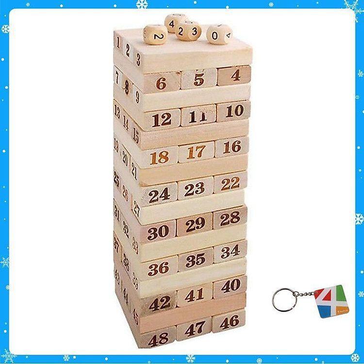Bộ đồ chơi rút gỗ, đồ chơi gỗ thông minh, trò chơi rút gỗ Wiss Toy 48 thanh gỗ tự nhiên, game rút gỗ kèm 4 xúc xắc + Tặng Kèm Móc Khóa 4Tech. - Hàng Chất Lượng