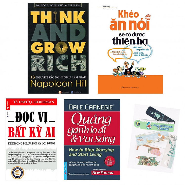 Combo 13 nguyên tắc nghĩ giàu làm giàu +khéo ăn khéo nói sẽ có được thiên hạ+đọc vị bất kỳ ai+quảng gánh lo đi & vui sống (bản đặc biệt tặng kèm bookmark AHA)