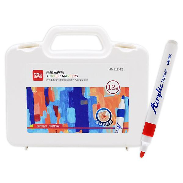 Bút Màu Acrylic Marker 1 Đầu Deli HM912 (12 chiếc) - Ảnh 2