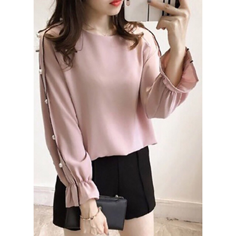 Áo Kiểu Tay Phối Ngọc Phong Cách