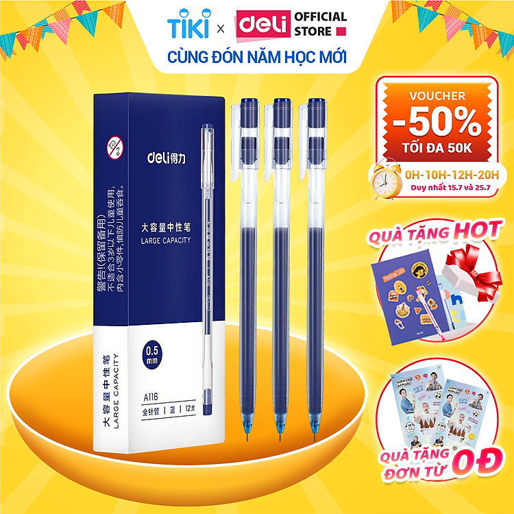 Bút Gel 0.5mm Deli (1 chiếc) – Mực đỏ/Xanh/Đen