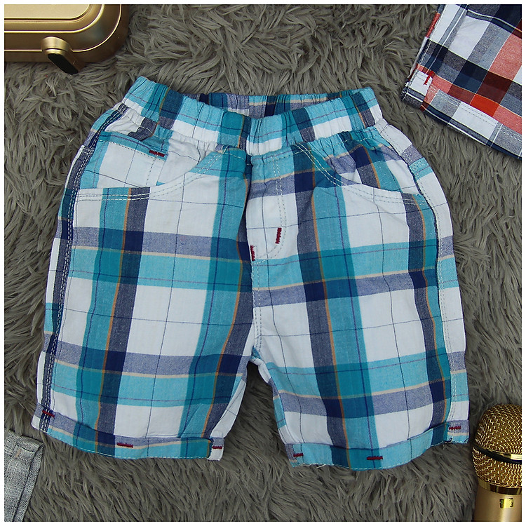 quần short caro chất liệu kaki cho bé trai 8-25 ký