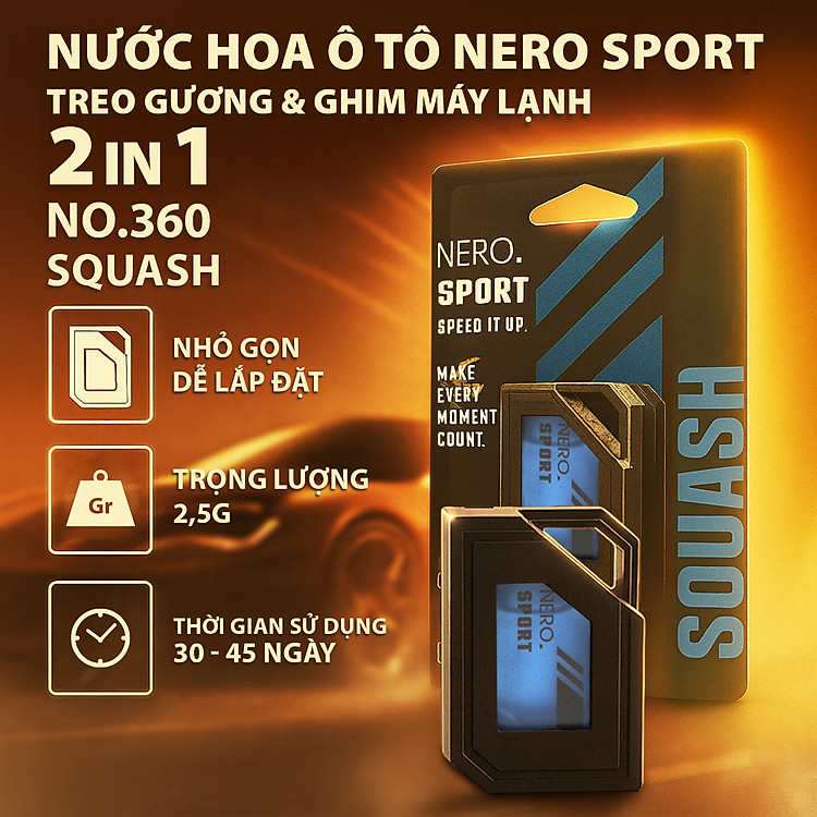 Nước Hoa Ô Tô 2in1 Treo Gương & Ghim Máy Lạnh AIR-Q Nero Sport No360 Đánh Thức Cảm Xúc Trên Mọi Hành Trình - Nhập Khẩu Chính Hãng