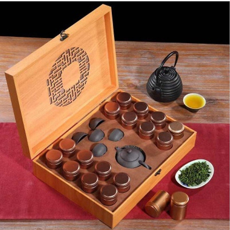 {Quà Tặng} Bộ Ấm Trà Kèm 16 Hộp Trà Tặng