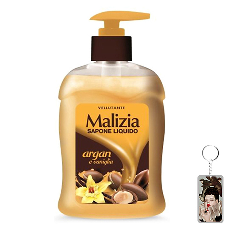Nước rửa tay tinh dầu Argan và vani Malizia Liquid Soap Argan And Vanilla 300ml tặng kèm móc khóa
