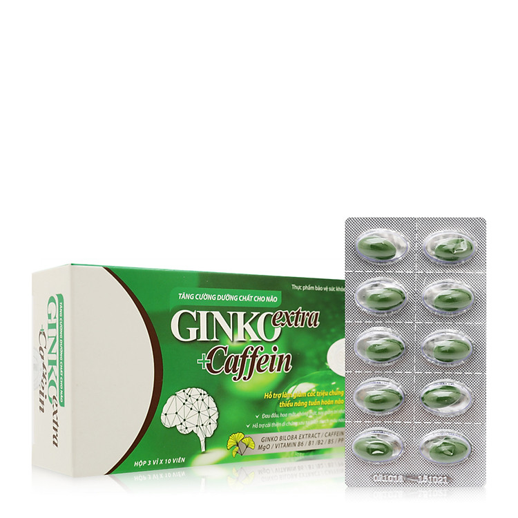 Ginko extra Caffein tăng cường tuần hoàn máu lên não, cải thiện trí nhớ, không gây buồn ngủ (30 viên)