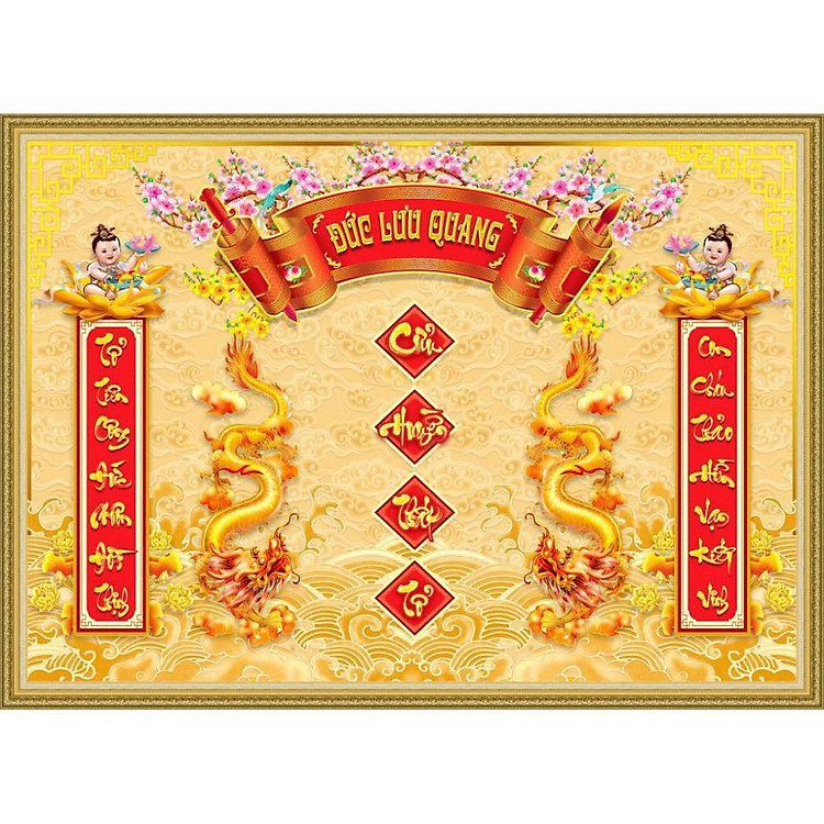Tranh dán tường Tranh trang trí bàn thờ cửu huyền thất tổ UD0958K