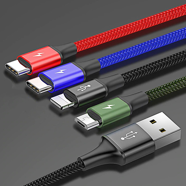 Dây cáp sạc đa năng Baseus Rapid 4 in 1 Lighning, 2 Type-C, Micro USB, cho iPhone/ iPad, Smartphone & Tablet Android (3.5A, 1.2M, Fast charge 4 in 1 Cable) - Hàng chính hãng