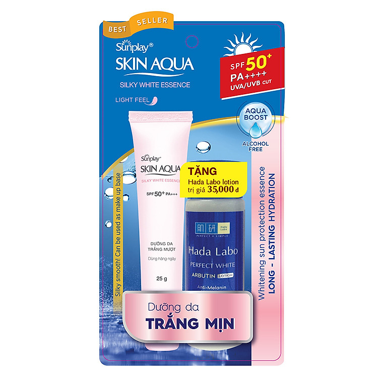Tinh Chất Chống Nắng Dưỡng Trắng Sunplay Skin Aqua Silky White Essence SPF 50+ PA+++ (25g) - Tặng Dung Dịch Dưỡng Hada Labo