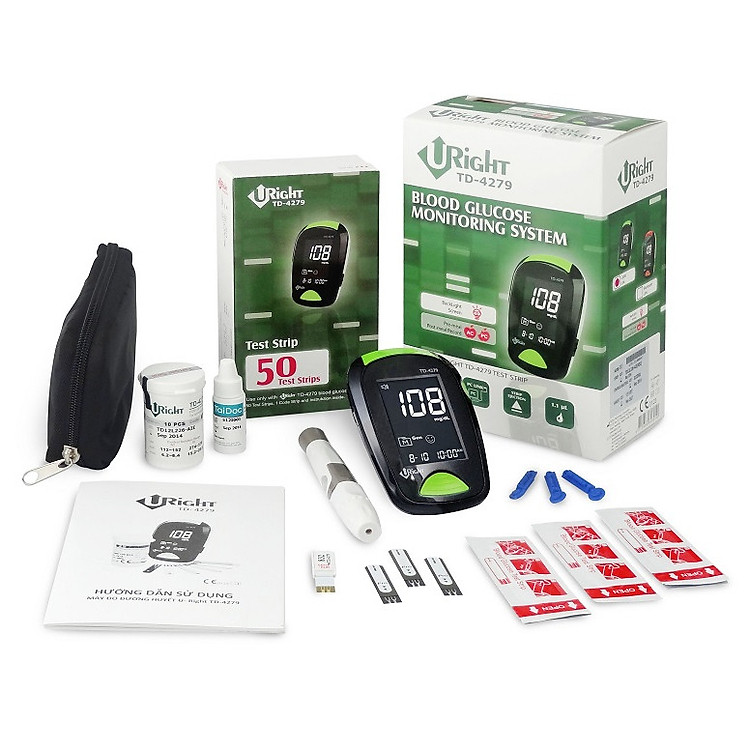 Máy đo đường huyết Uright TD4279 + Tặng kèm 50 que thử và 10 kim chích máu