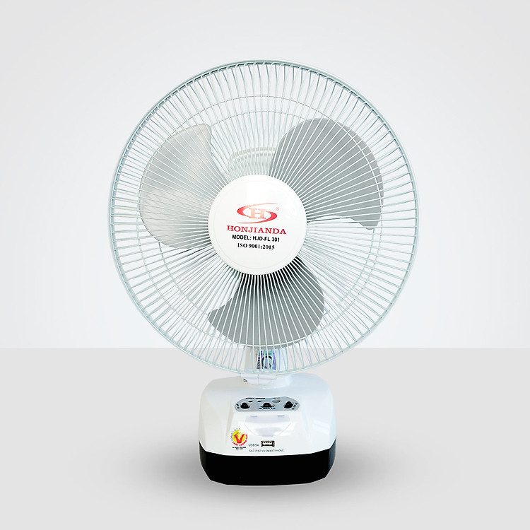 Quạt sạc tích điện Honjianda FL 301 - tích hợp đèn LED & cổng USB - Hàng chính hãng