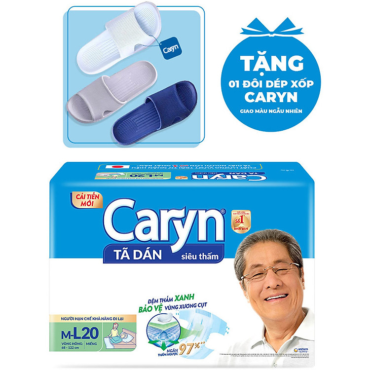 Tã Dán Người Lớn Caryn M-L20 (20 Miếng) - Tặng 1 Dép Chống Trượt (Màu Ngẫu Nhiên)
