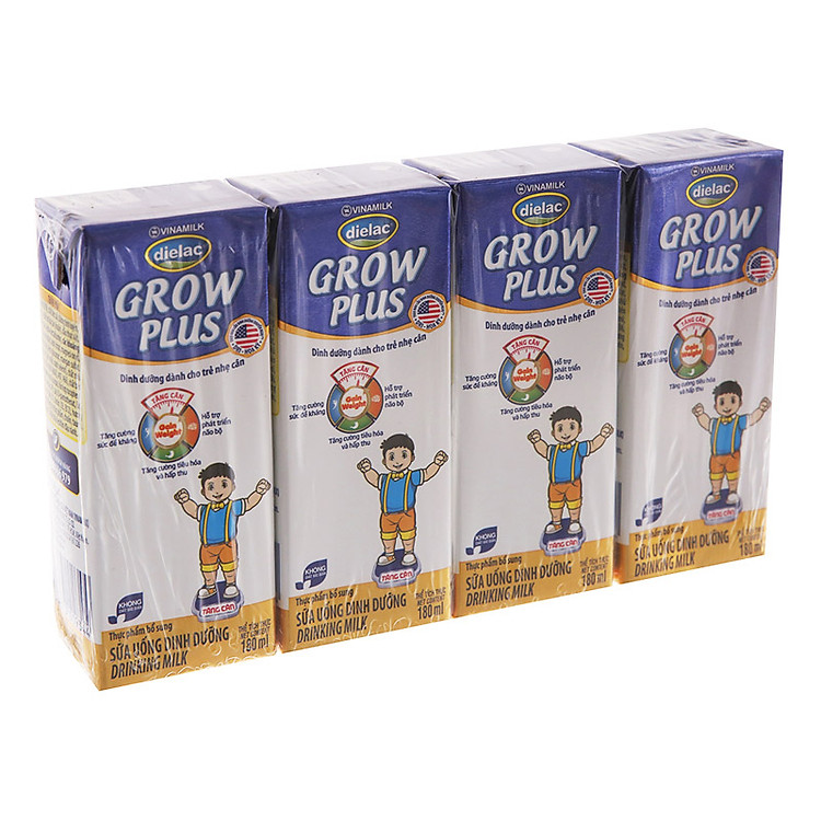 Lốc 4 Hộp Sữa Bột Pha Sẵn Vinamilk Dielac Grow Plus - Xanh 180ml