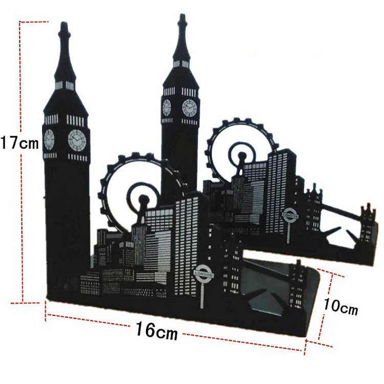 Giá Chặn Sách Kim Loại Hình Kiến Trúc Nổi Tiếng - Tháp Đồng Hồ Big Ben (Bộ 2 Cái)