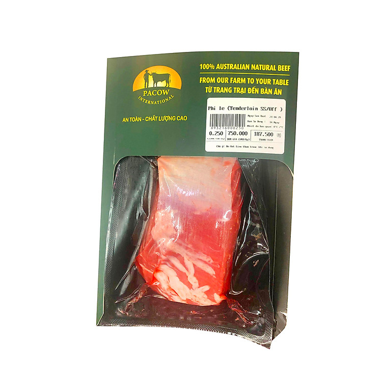 Thịt Phi lê bò Úc Pacow (gói 250gr) - Beef Tenderloin File chuẩn Escas