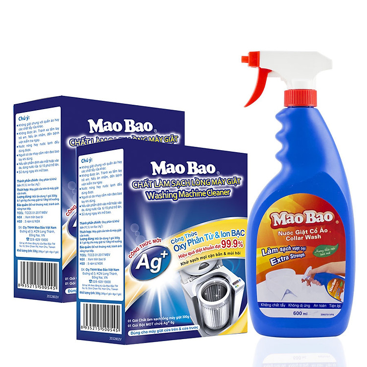 Combo 02 Hộp Chất Làm Sạch Lồng Máy Giặt Mao Bao (300g / Hộp) + Chai Nước Giặt Cổ Áo Mao Bao (600ml)