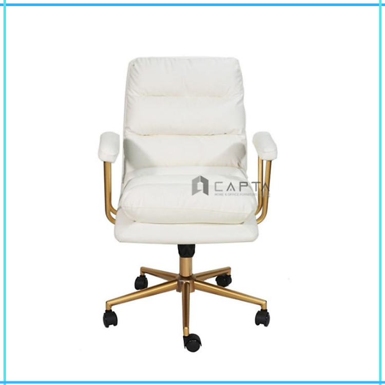 Ghế nữ làm việc màu trắng nệm da PU chân tăng giảm Ghế trang điểm chân nhũ vàng CE1018-P - Golden leg leather chair