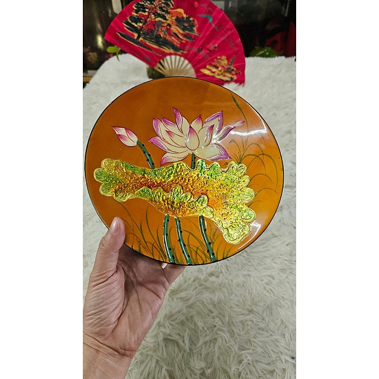 Tranh Dĩa Sơn Mài Hoa Sen Cao Cấp (Size 20 cm) - Ảnh 2