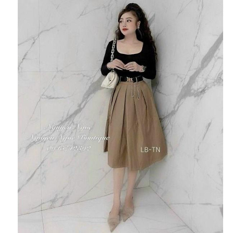 CHÂN VÁY XẾP LI DÁNG DÀI CHẤT VẢI KAKI KÈM ĐAI DIOR HÀNG CAO CẤP