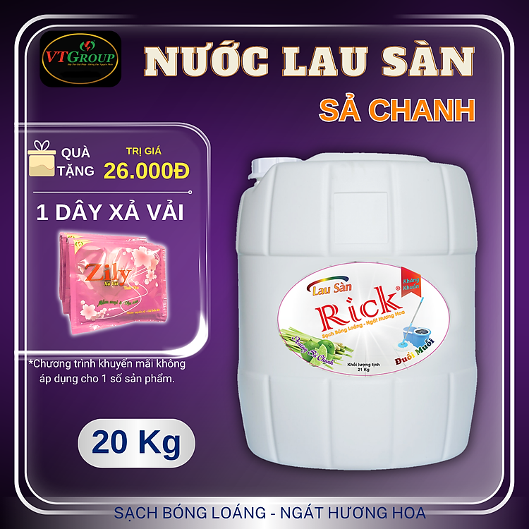 Nước lau sàn Rick can 20kg - Tặng 1 Dây xả vải Zily 10 gói