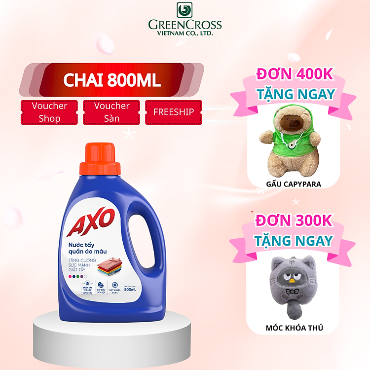 Combo 2-12 chai Nước tẩy quần áo màu AXO 800ml đánh bay vết bẩn đa dạng mùi hương giữ màu cho quần áo