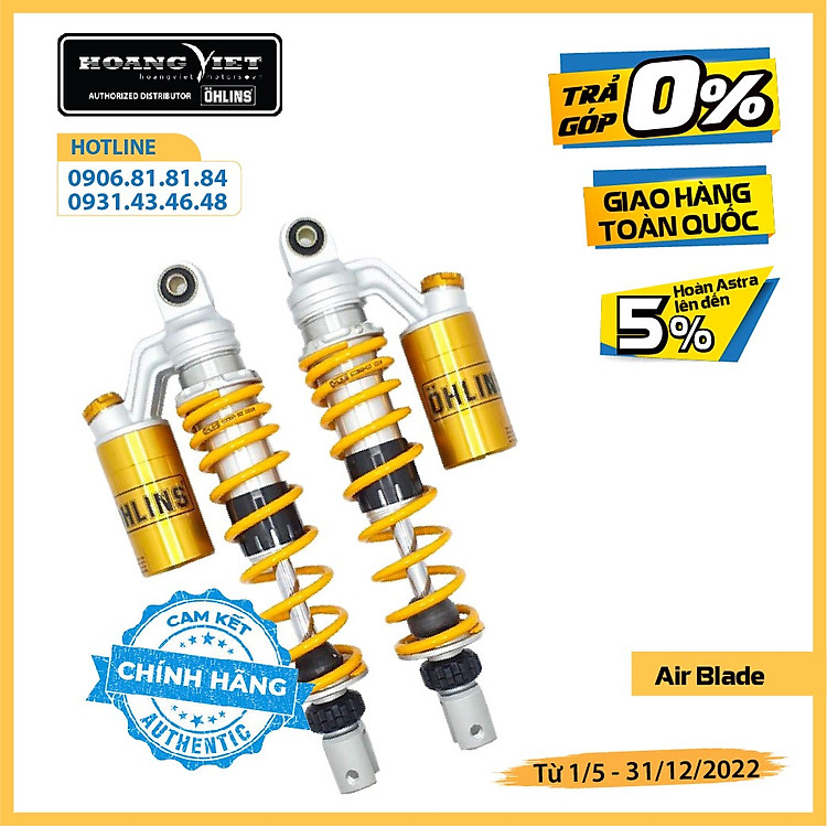 Phuộc Ohlins chính hãng HO 743 cho xe Airblade 125, NVX, PCX, SH Ý
