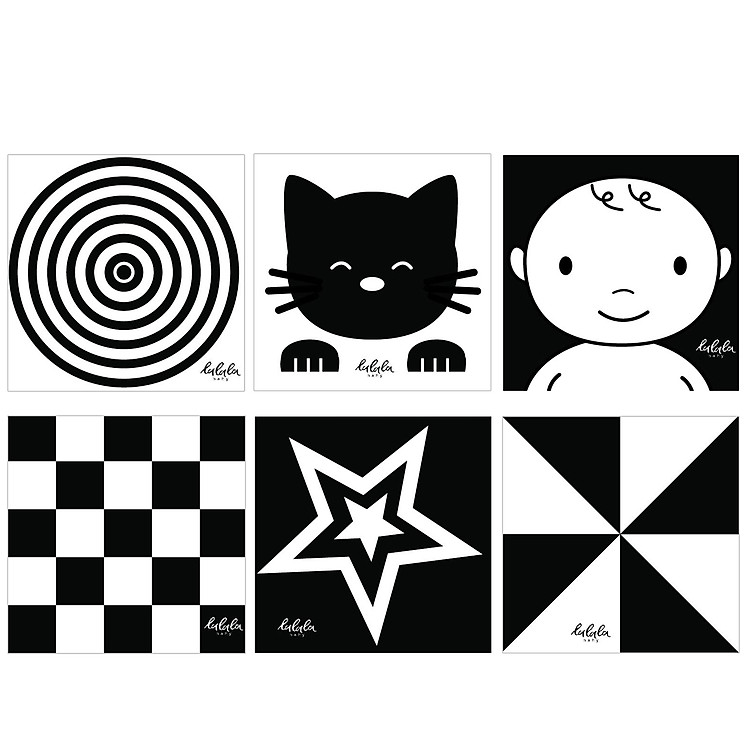 Bộ 6 thẻ dán tường KÍCH THÍCH THỊ GIÁC đen trắng kích thước 18x18cm, giúp bé phát triển toàn diện