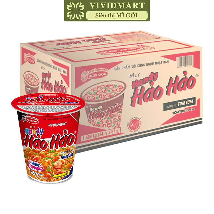 ACECOOK - Mì ly Handy Hảo Hảo Tomyum, Mì Handy Hảo Hảo Tom yum, Mì Handy Hảo Hảo ly Tomyum, Mì ly Hảo Hảo Handy Tom yum, Mì ly ăn liền Tomyum (67g/ly)