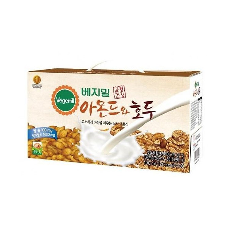 Sữa đậu nành óc chó hạnh nhân Vegemil Hàn Quốc xách 20 túi (190ml/Túi)