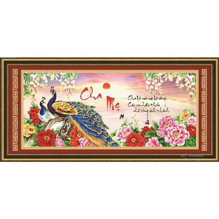 Tranh thêu chữ thập 3D Cha Mẹ- Đôi Công (97*41cm) chưa thêu