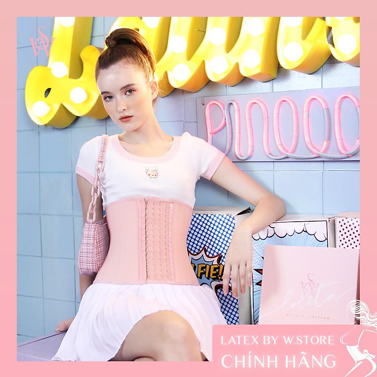 Đai Gen Nịt Bụng Latex By W.STORE Chính Hãng - Latex Hồng 27 Xương 4 Nấc Cài - Lolita - Latex Chuẩn Đẹp Giảm Eo Tốt