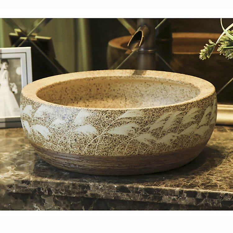 Chậu rửa lavabo gốm sứ nghệ thuật LAV0015 – Họa tiết hình lau sinh động