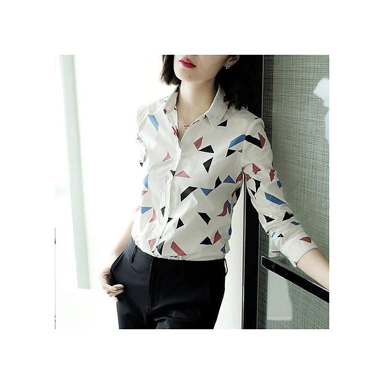 Áo Sơ Mi Nữ Dài Tay Akhoii Phối Họa Tiết Đẹp
