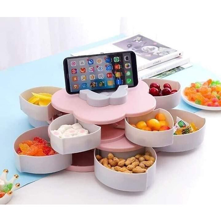Khay Đựng Mứt Tết Xoay 2 Tầng - Để Điện Thoại