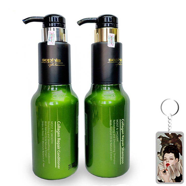 Bộ dầu gội/xả Sophia Collagen Repair phục hồi tóc hư tổn Hàn Quốc (2x500ml) tặng kèm móc khoá